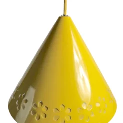 Perforated Floral Yellow Enamel Cone Fixture Ca. 1970's -chairish shop perforated floral yellow enamel cone fixture ca 1970s 7499