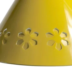 Perforated Floral Yellow Enamel Cone Fixture Ca. 1970's -chairish shop perforated floral yellow enamel cone fixture ca 1970s 8049