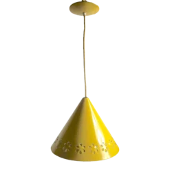 Perforated Floral Yellow Enamel Cone Fixture Ca. 1970's