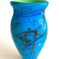 Postmodern Vintage 1990's Hand Blown Studio Art Glass Aqua Blue Abstract Contemporary Flower Vase 13 Postmodern Vintage 1990's Hand Blown Studio Art Glass Aqua Blue Abstract Contemporary Flower Vase -chairish shop postmodern vintage 1990s hand blown studio art glass aqua blue abstract contemporary flower vase 1314 scaled