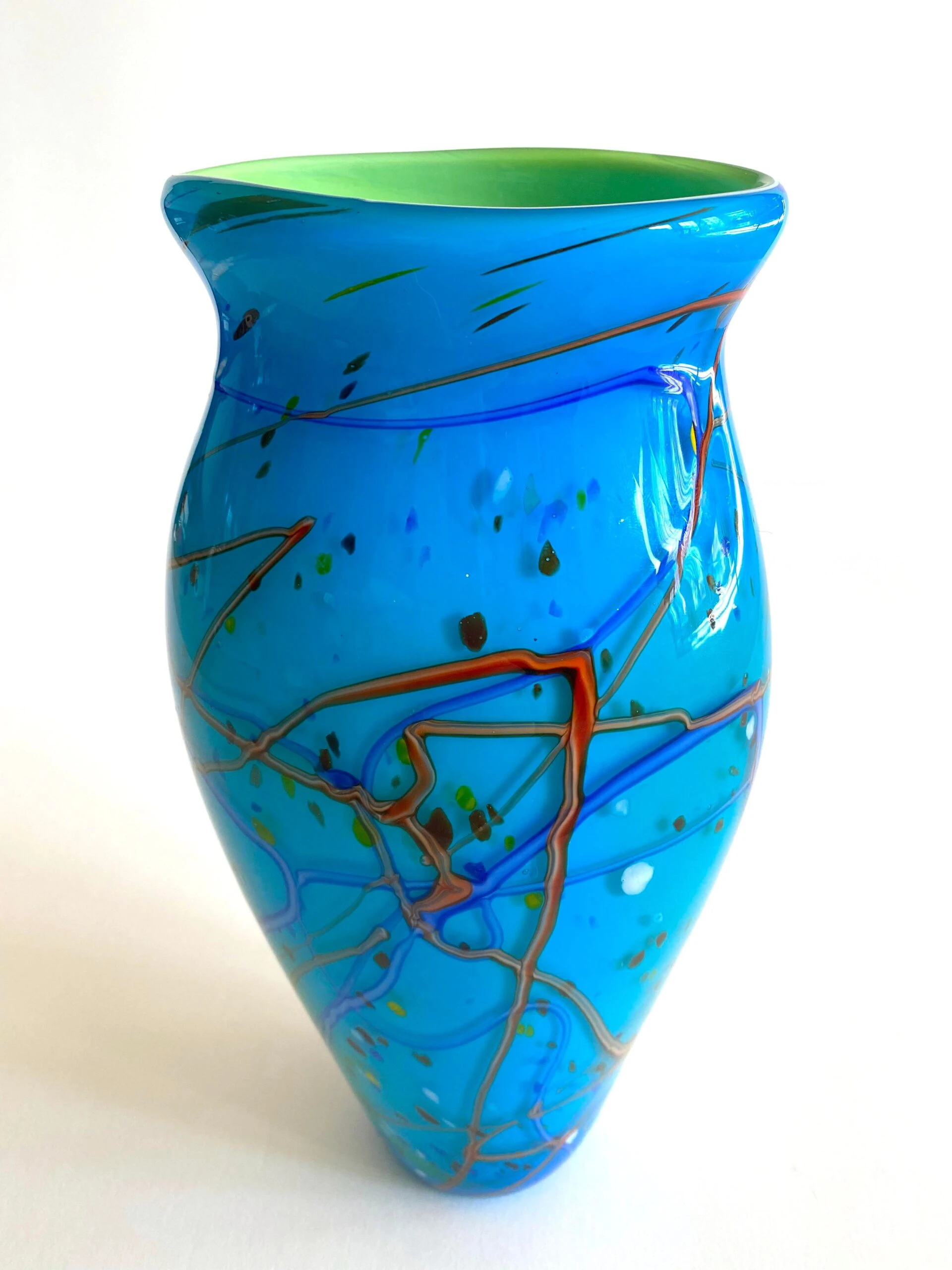 Postmodern Vintage 1990's Hand Blown Studio Art Glass Aqua Blue Abstract Contemporary Flower Vase 4 Postmodern Vintage 1990's Hand Blown Studio Art Glass Aqua Blue Abstract Contemporary Flower Vase - Image 4