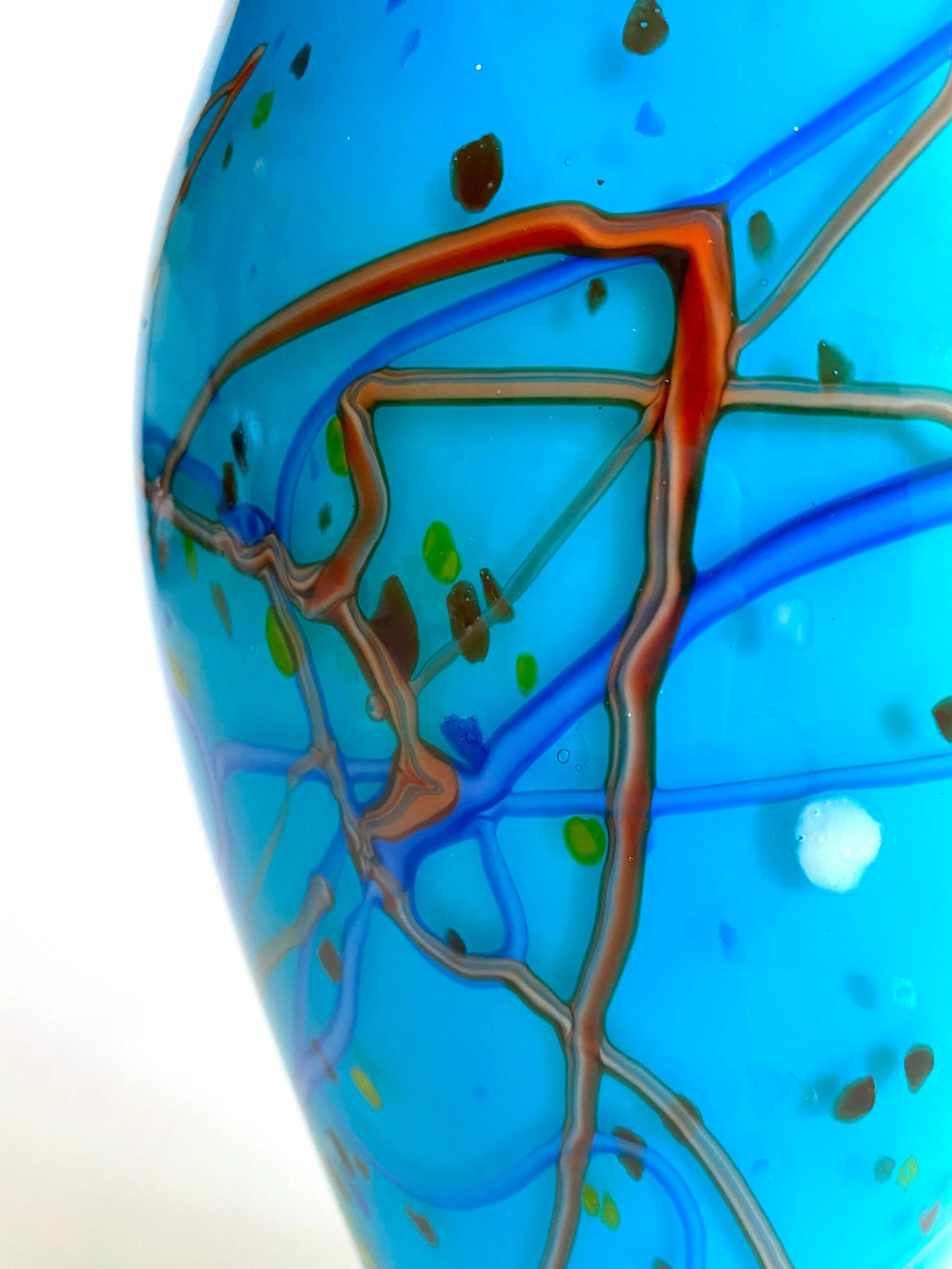 Postmodern Vintage 1990's Hand Blown Studio Art Glass Aqua Blue Abstract Contemporary Flower Vase 9 Postmodern Vintage 1990's Hand Blown Studio Art Glass Aqua Blue Abstract Contemporary Flower Vase - Image 9