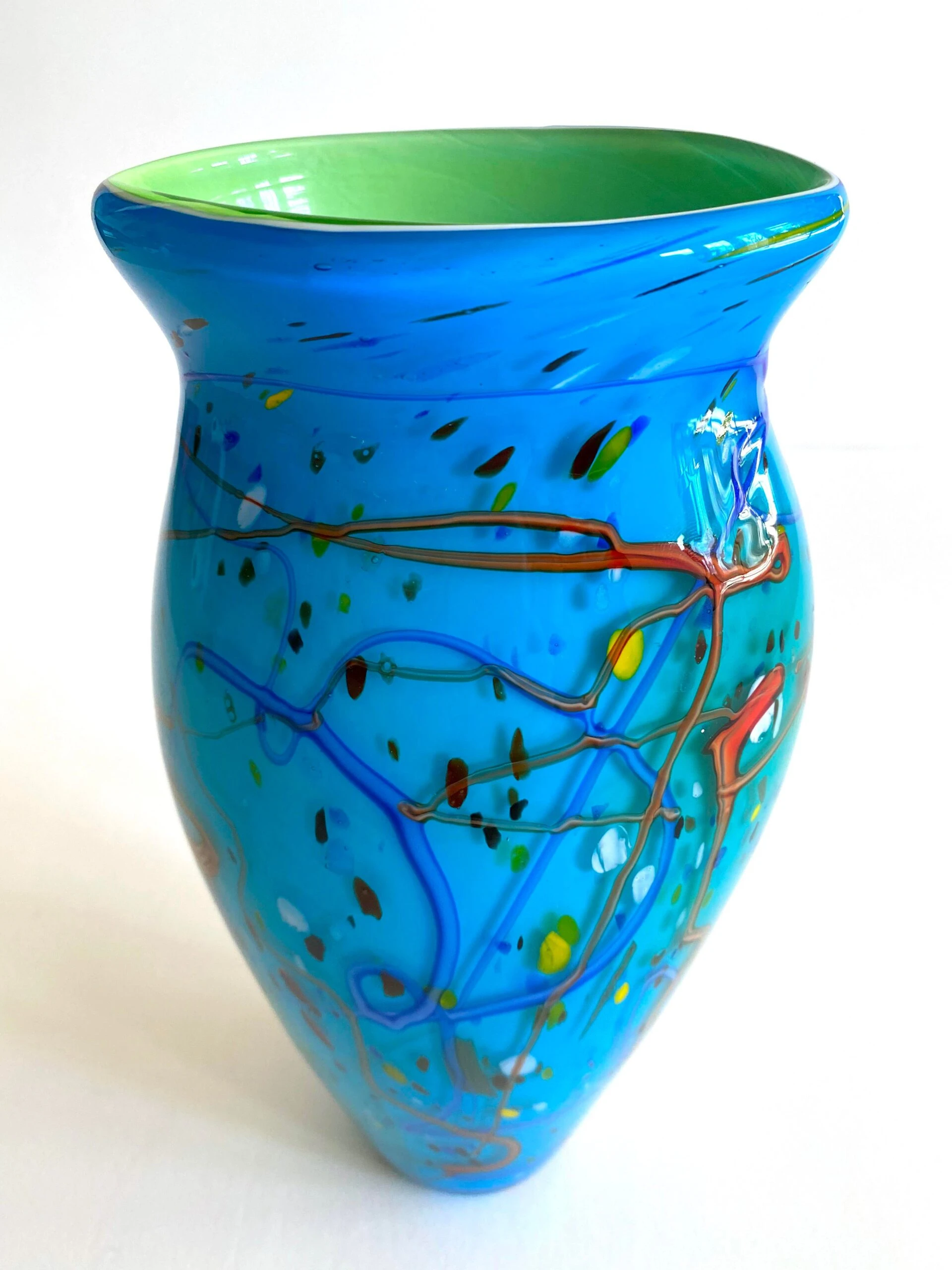 Postmodern Vintage 1990's Hand Blown Studio Art Glass Aqua Blue Abstract Contemporary Flower Vase 2 Postmodern Vintage 1990's Hand Blown Studio Art Glass Aqua Blue Abstract Contemporary Flower Vase - Image 2