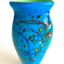 Postmodern Vintage 1990's Hand Blown Studio Art Glass Aqua Blue Abstract Contemporary Flower Vase 16 Postmodern Vintage 1990's Hand Blown Studio Art Glass Aqua Blue Abstract Contemporary Flower Vase -chairish shop postmodern vintage 1990s hand blown studio art glass aqua blue abstract contemporary flower vase 6807 scaled