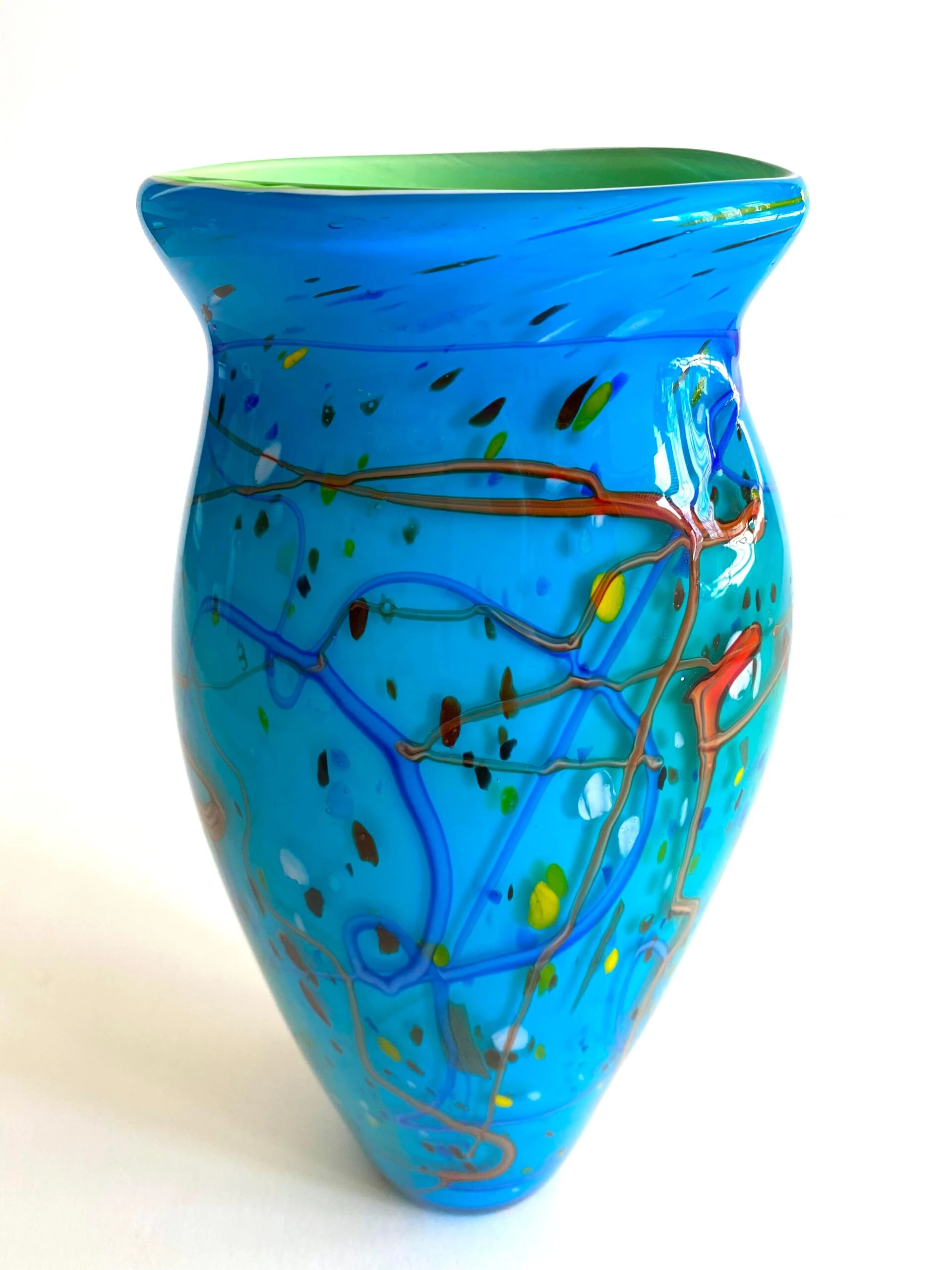 Postmodern Vintage 1990's Hand Blown Studio Art Glass Aqua Blue Abstract Contemporary Flower Vase 7 Postmodern Vintage 1990's Hand Blown Studio Art Glass Aqua Blue Abstract Contemporary Flower Vase - Image 7