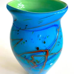 Postmodern Vintage 1990's Hand Blown Studio Art Glass Aqua Blue Abstract Contemporary Flower Vase 19 Postmodern Vintage 1990's Hand Blown Studio Art Glass Aqua Blue Abstract Contemporary Flower Vase -chairish shop postmodern vintage 1990s hand blown studio art glass aqua blue abstract contemporary flower vase 7024 scaled