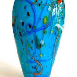 Postmodern Vintage 1990's Hand Blown Studio Art Glass Aqua Blue Abstract Contemporary Flower Vase 15 Postmodern Vintage 1990's Hand Blown Studio Art Glass Aqua Blue Abstract Contemporary Flower Vase -chairish shop postmodern vintage 1990s hand blown studio art glass aqua blue abstract contemporary flower vase 7508 scaled