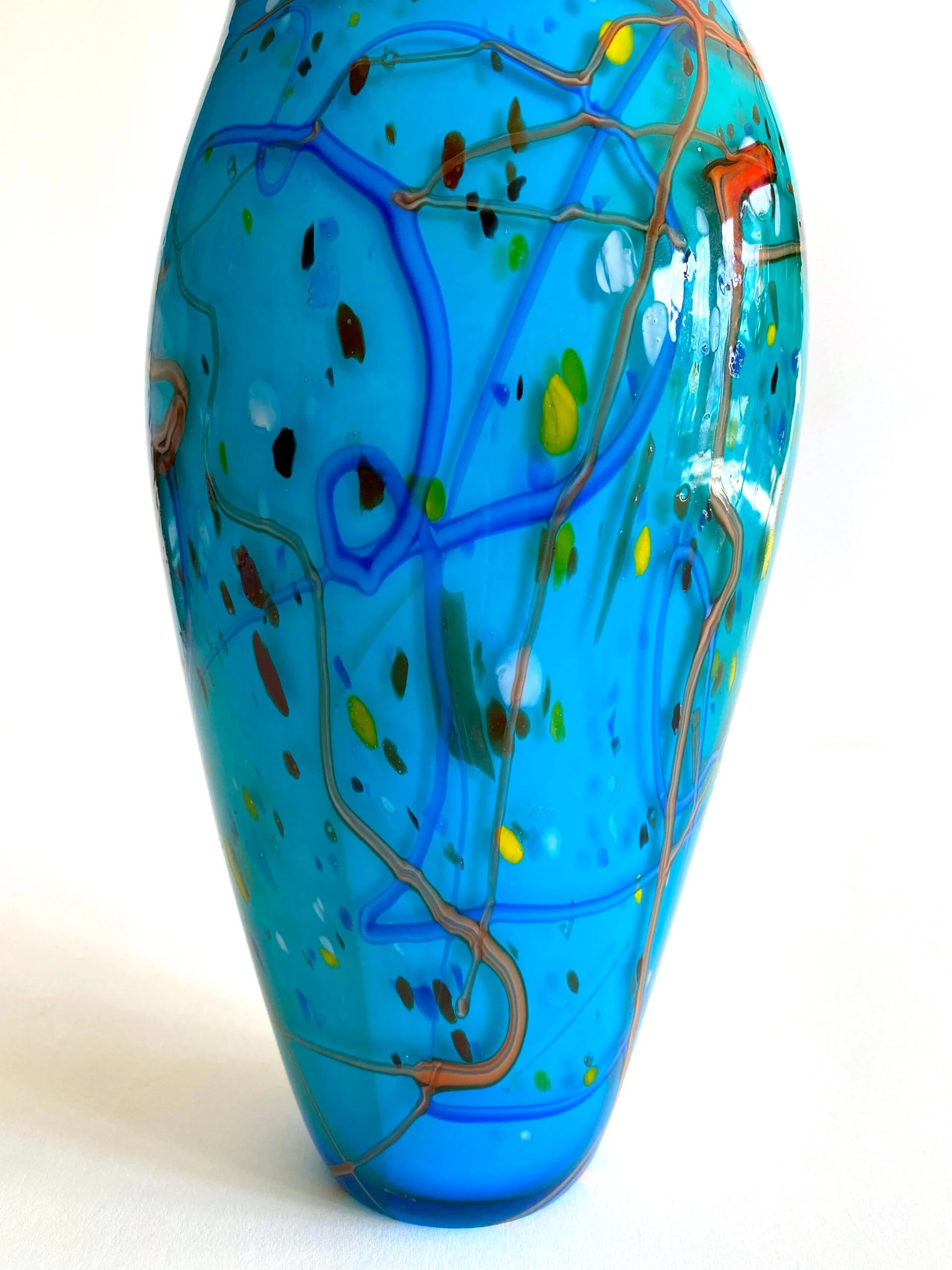Postmodern Vintage 1990's Hand Blown Studio Art Glass Aqua Blue Abstract Contemporary Flower Vase 6 Postmodern Vintage 1990's Hand Blown Studio Art Glass Aqua Blue Abstract Contemporary Flower Vase - Image 6