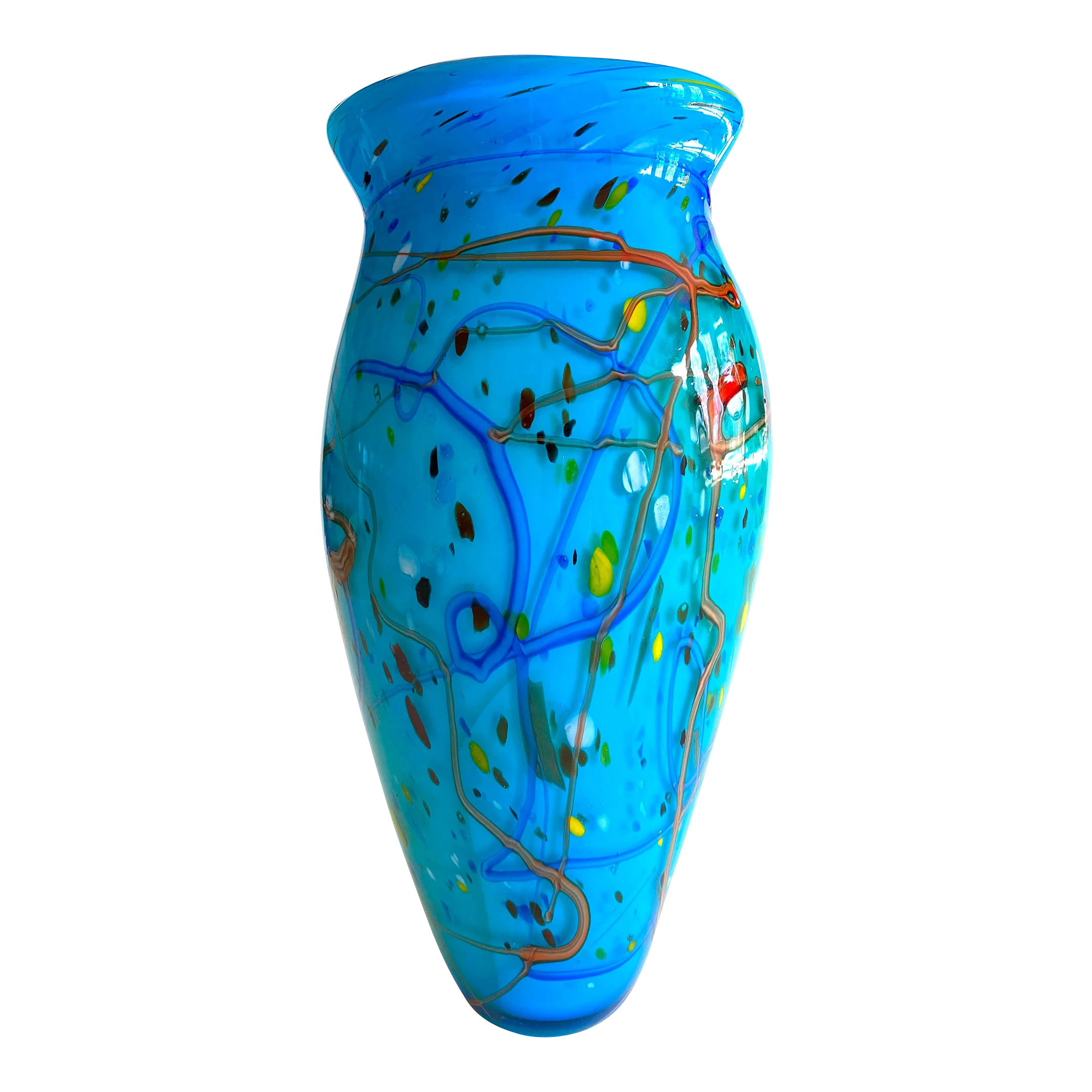 Postmodern Vintage 1990's Hand Blown Studio Art Glass Aqua Blue Abstract Contemporary Flower Vase 1 Postmodern Vintage 1990's Hand Blown Studio Art Glass Aqua Blue Abstract Contemporary Flower Vase