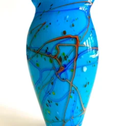 Postmodern Vintage 1990's Hand Blown Studio Art Glass Aqua Blue Abstract Contemporary Flower Vase 12 Postmodern Vintage 1990's Hand Blown Studio Art Glass Aqua Blue Abstract Contemporary Flower Vase -chairish shop postmodern vintage 1990s hand blown studio art glass aqua blue abstract contemporary flower vase 8365 scaled