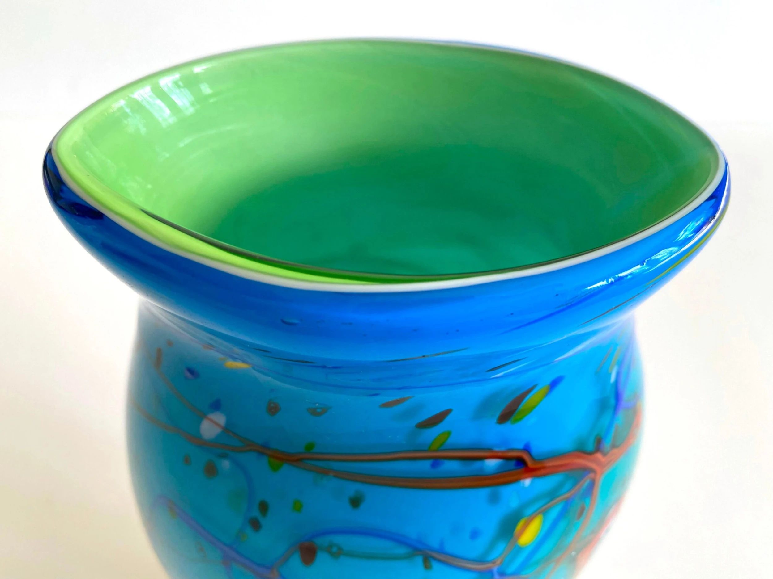 Postmodern Vintage 1990's Hand Blown Studio Art Glass Aqua Blue Abstract Contemporary Flower Vase 5 Postmodern Vintage 1990's Hand Blown Studio Art Glass Aqua Blue Abstract Contemporary Flower Vase - Image 5