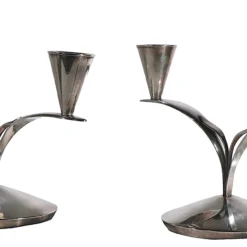 Georg Jensen Pr. Danish Mid Century Modern Silver-Plate Candle Sticks By Carl Christensen C. 1960's -chairish shop pr danish mid century modern silver plate candle sticks by carl christensen c 1960s 8944