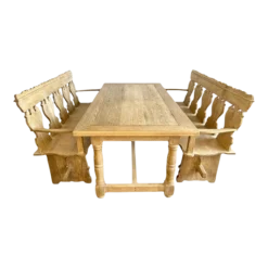 Spanish Dining Table W/ Coordinating Carved Benches C. 1930's