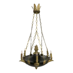 Swedish Black & Gilt Bronze Eagle Empire Chandelier, Early 1800's