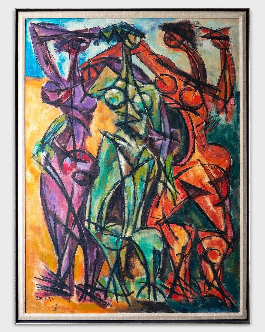 Trio Of Cubist Figures 1960/70's Framed, Acrylic On Canvas, Signed 5 Trio Of Cubist Figures 1960/70's Framed, Acrylic On Canvas, Signed - Image 5