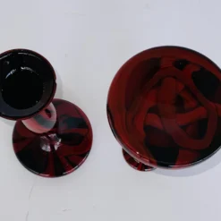 Vintage 1930’s Czech Kralik Red An Black Swirl Art Glass Candlesticks Pair -chairish shop vintage 1930s czech kralik red an black swirl art glass candlesticks pair 2829