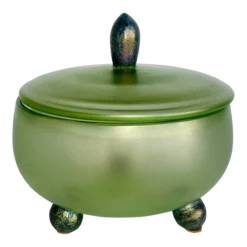 Vintage 1930’s Green Kralik Czech Art Glass Lidded Bowl
