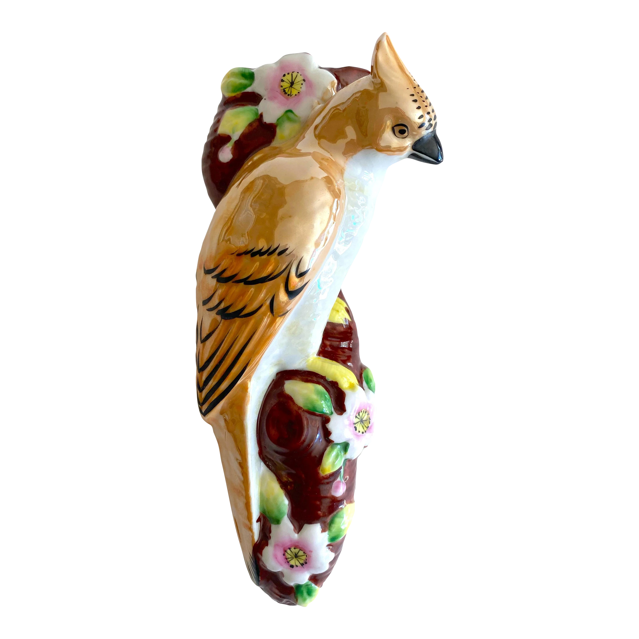 Vintage 1940's Art Deco Japan Hand Painted Art Pottery Bird Porcelain Wall Pocket Vase 1 Vintage 1940's Art Deco Japan Hand Painted Art Pottery Bird Porcelain Wall Pocket Vase