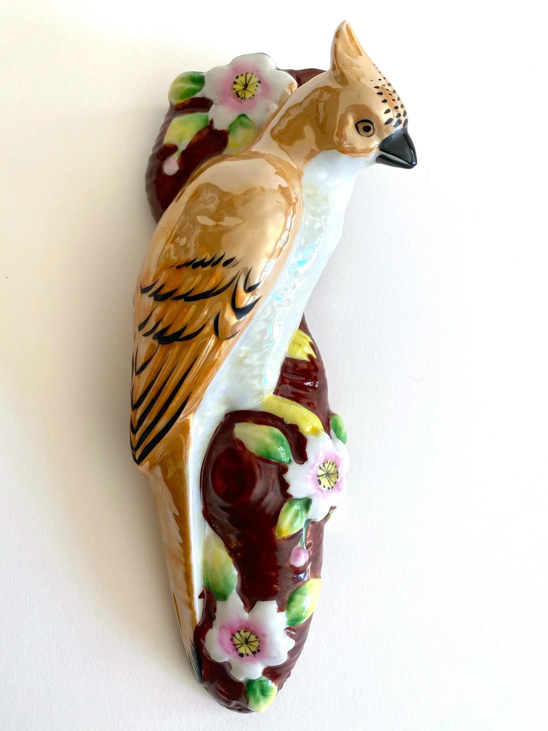 Vintage 1940's Art Deco Japan Hand Painted Art Pottery Bird Porcelain Wall Pocket Vase 3 Vintage 1940's Art Deco Japan Hand Painted Art Pottery Bird Porcelain Wall Pocket Vase - Image 3
