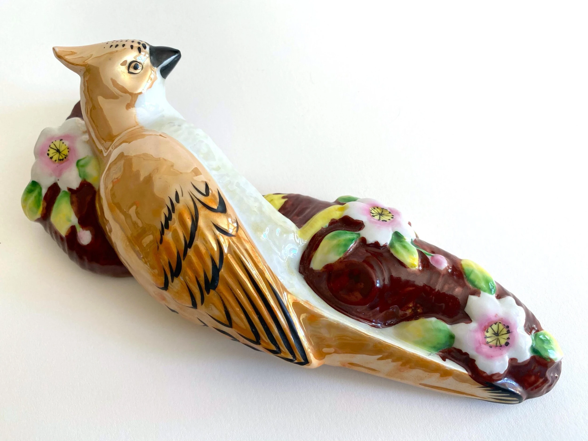 Vintage 1940's Art Deco Japan Hand Painted Art Pottery Bird Porcelain Wall Pocket Vase 2 Vintage 1940's Art Deco Japan Hand Painted Art Pottery Bird Porcelain Wall Pocket Vase - Image 2
