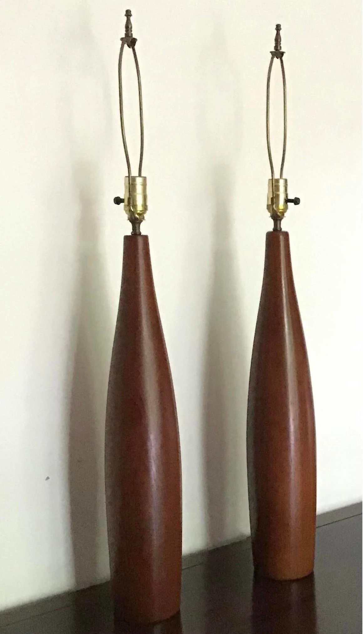 Vintage 1960's Danish Modern Tall Turned Teak Lamps By Esa - A Pair 2 Vintage 1960's Danish Modern Tall Turned Teak Lamps By Esa - A Pair - Image 2