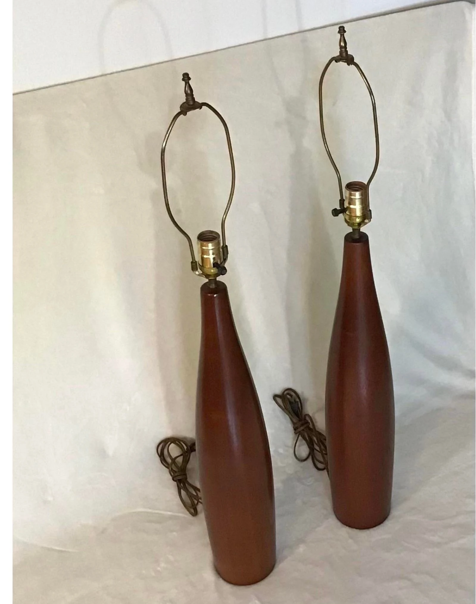 Vintage 1960's Danish Modern Tall Turned Teak Lamps By Esa - A Pair 3 Vintage 1960's Danish Modern Tall Turned Teak Lamps By Esa - A Pair - Image 3