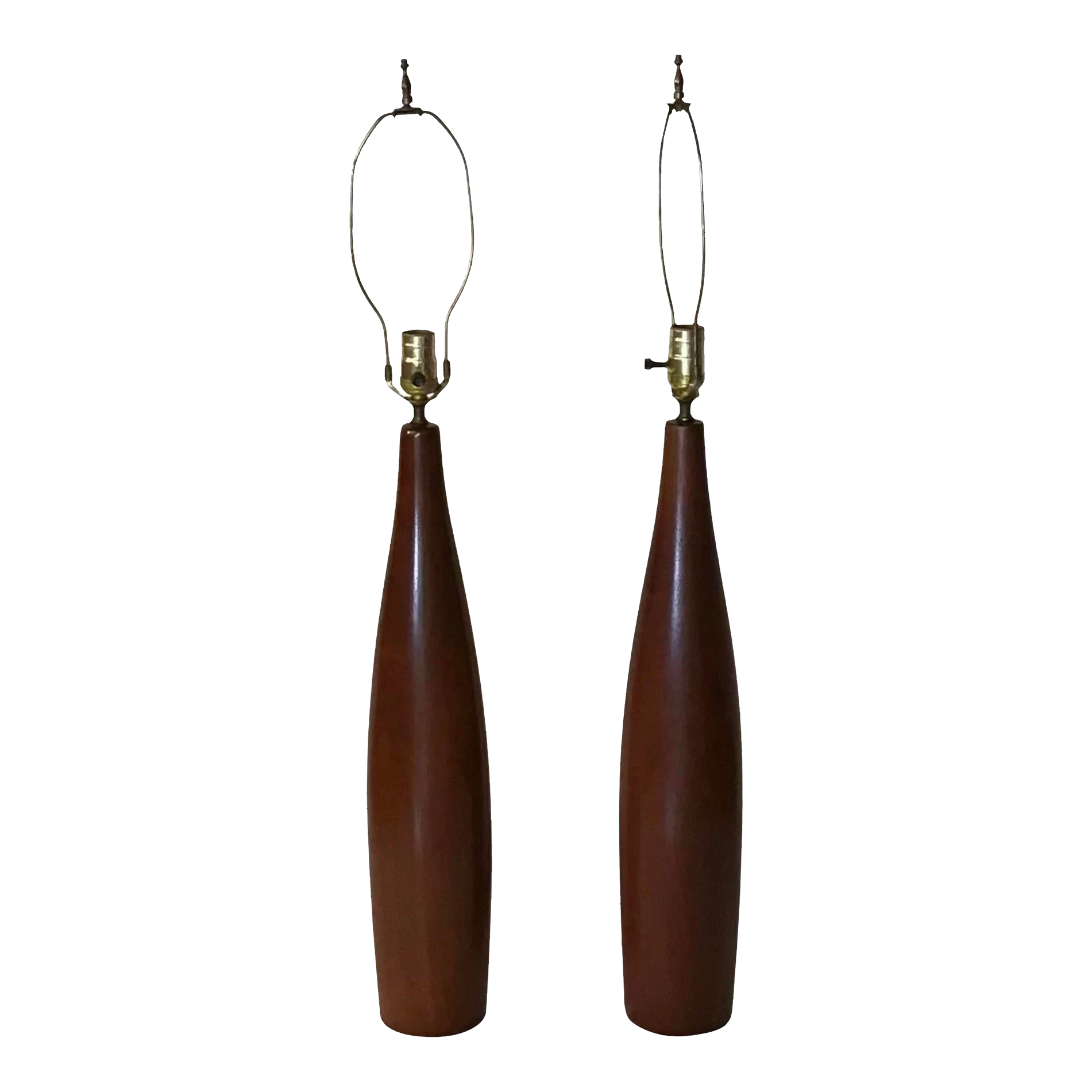 Vintage 1960's Danish Modern Tall Turned Teak Lamps By Esa - A Pair 1 Vintage 1960's Danish Modern Tall Turned Teak Lamps By Esa - A Pair