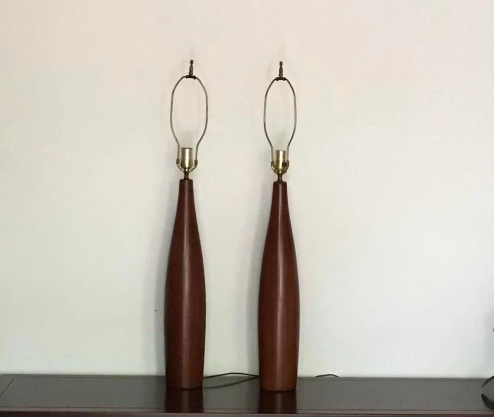 Vintage 1960's Danish Modern Tall Turned Teak Lamps By Esa - A Pair 6 Vintage 1960's Danish Modern Tall Turned Teak Lamps By Esa - A Pair - Image 6