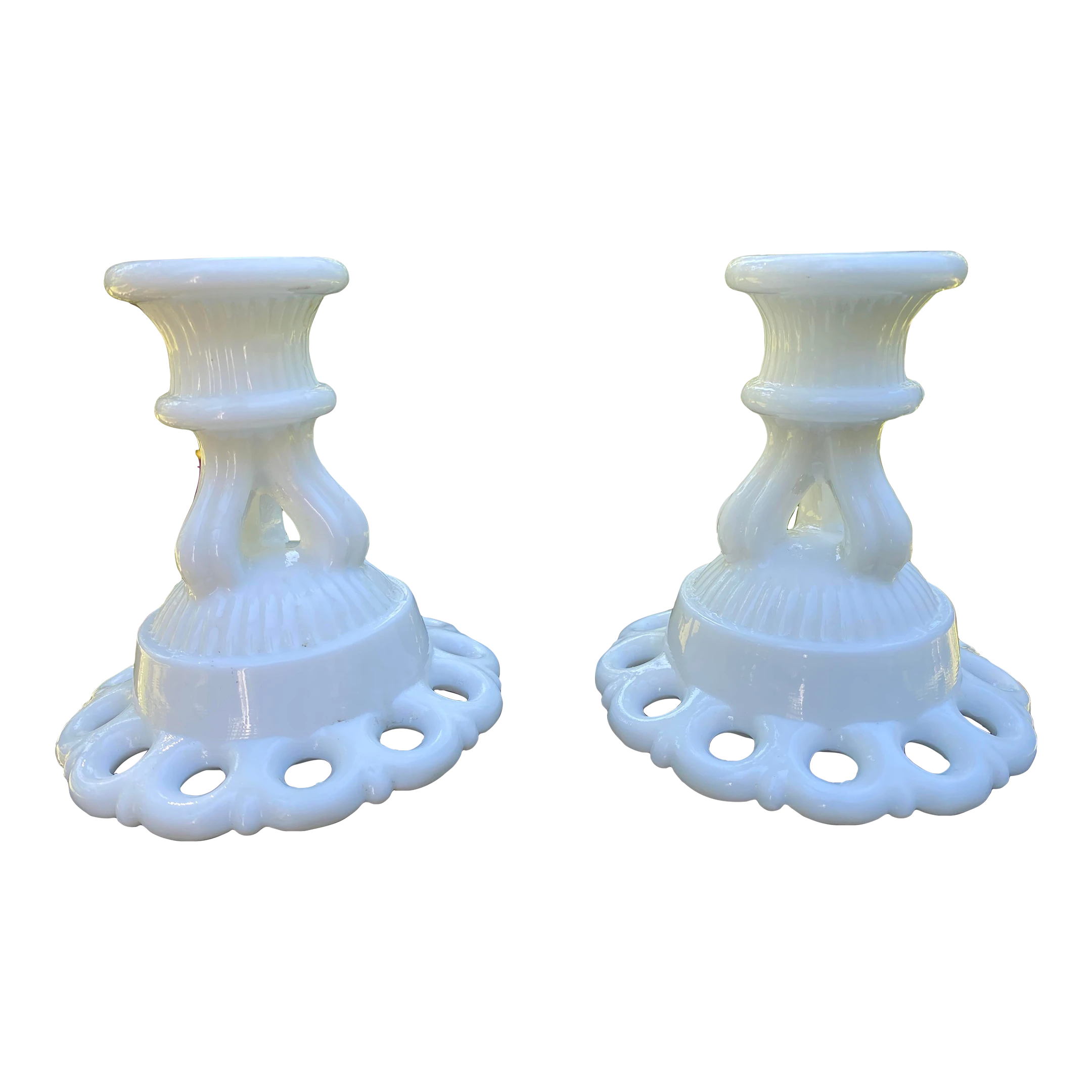Vintage 1960's Mid-Century Modern Doric Lace Westmoreland Milk Glass Candlesticks - A Pair 1 Vintage 1960's Mid-Century Modern Doric Lace Westmoreland Milk Glass Candlesticks - A Pair