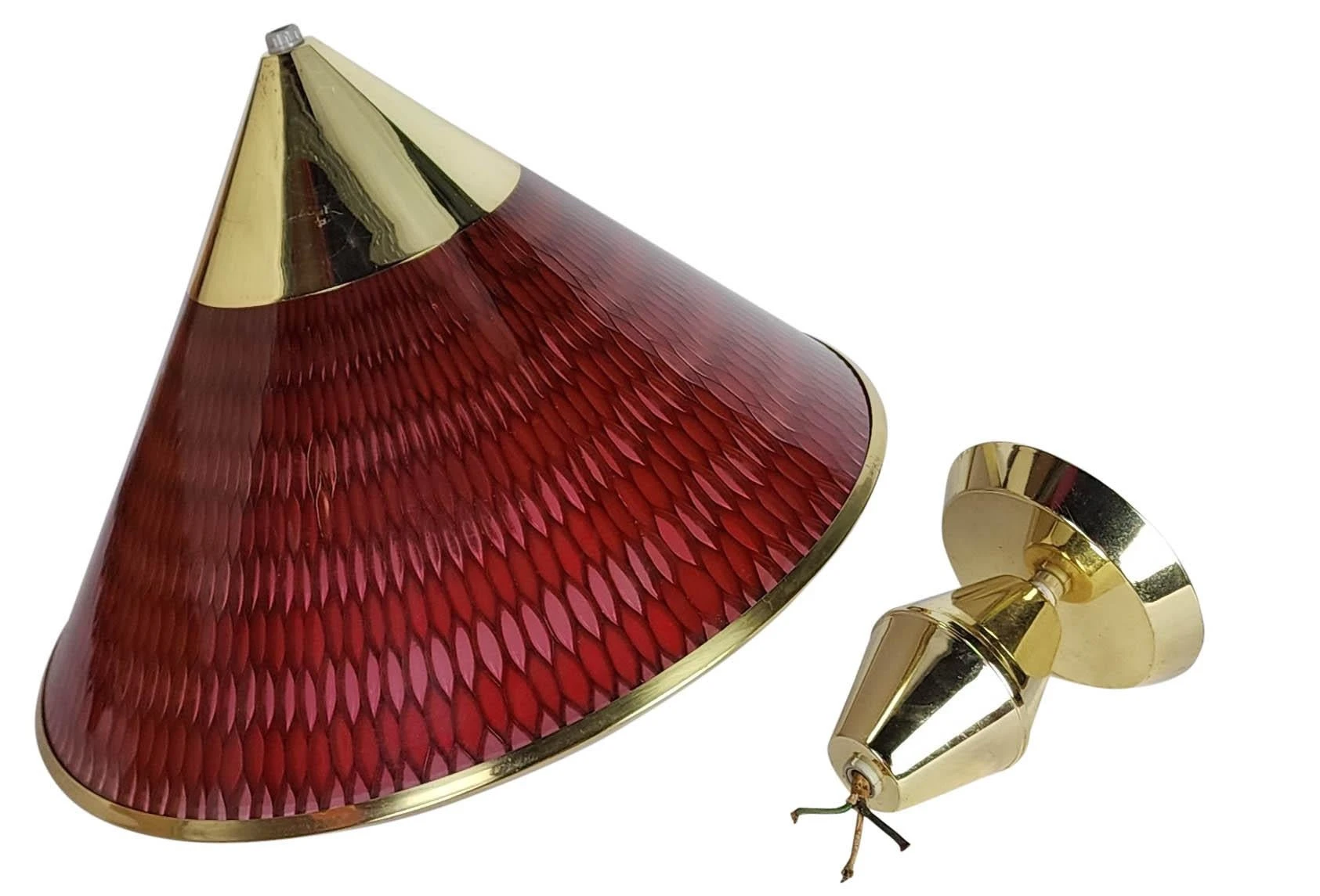 Vintage 1960's Mid-Century Modern Moe Retractable Light Fixture In Cranberry And Pink Honeycomb 2 Vintage 1960's Mid-Century Modern Moe Retractable Light Fixture In Cranberry And Pink Honeycomb - Image 2