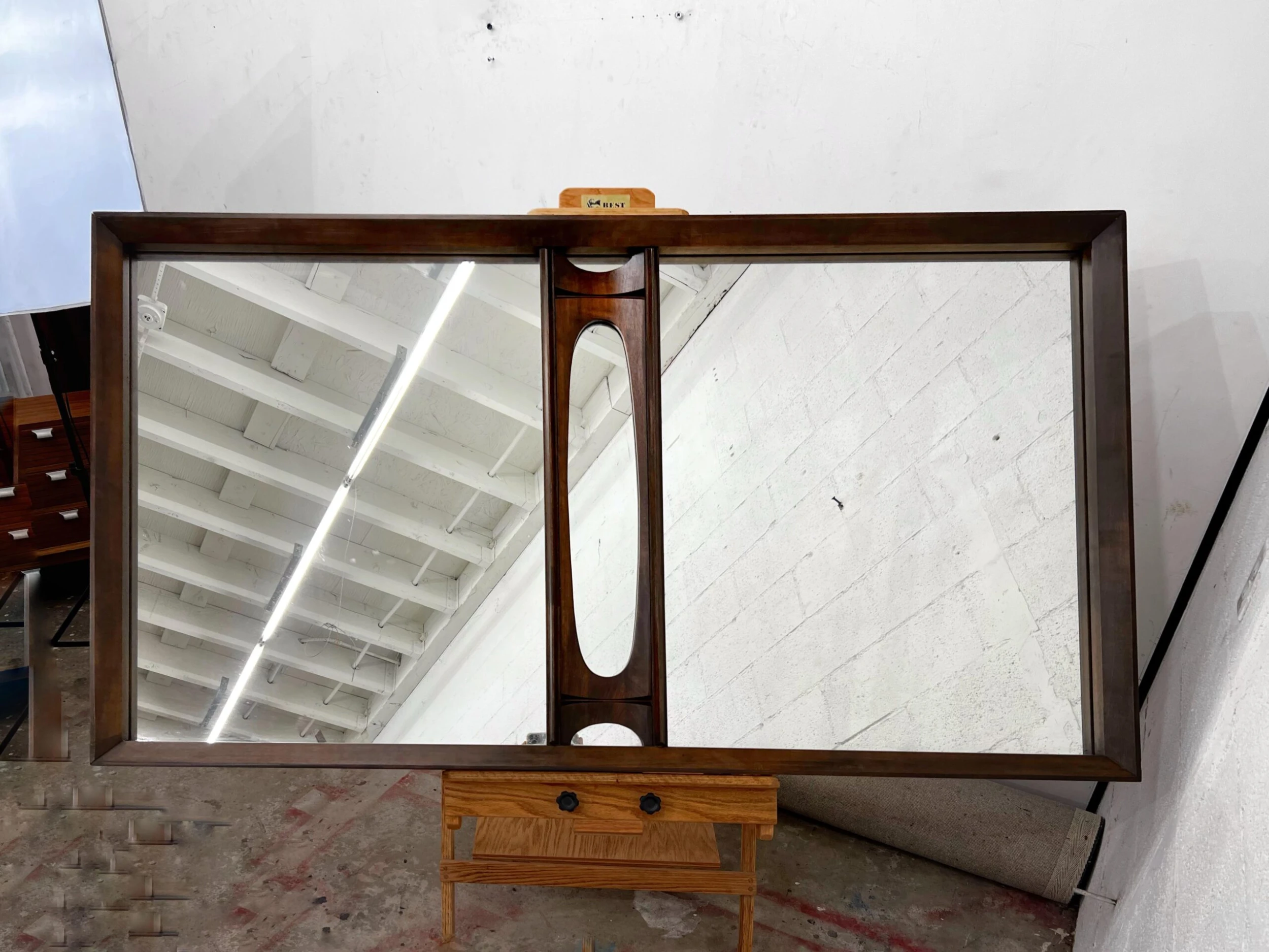 Vintage 1970’s Brutalist Extra Large Solid Walnut Mirror By Tobago 9 Vintage 1970’s Brutalist Extra Large Solid Walnut Mirror By Tobago - Image 9