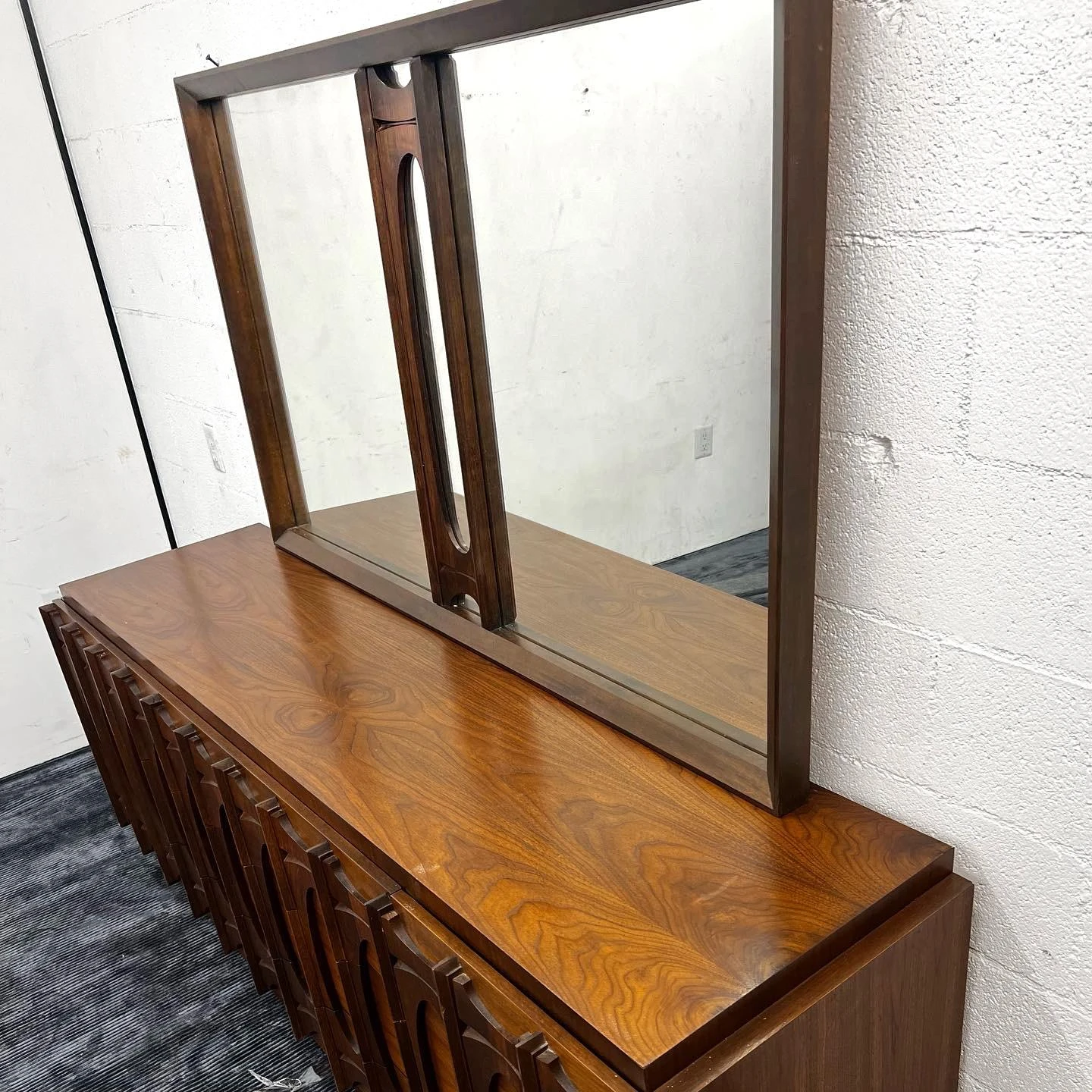 Vintage 1970’s Brutalist Extra Large Solid Walnut Mirror By Tobago 2 Vintage 1970’s Brutalist Extra Large Solid Walnut Mirror By Tobago - Image 2