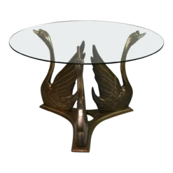 Vintage 1970's Hollywood Regency Glass Top Coffee Table With Solid Brass Swan Base
