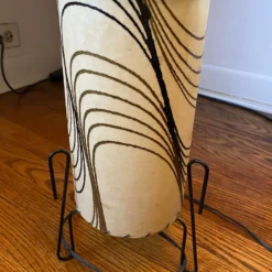 Vintage 1980's Abstract Parchment And Metal Cylinder Table Lamp -chairish shop vintage 1980s abstract parchment and metal cylinder table lamp 0868