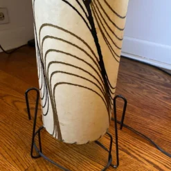 Vintage 1980's Abstract Parchment And Metal Cylinder Table Lamp -chairish shop vintage 1980s abstract parchment and metal cylinder table lamp 5921