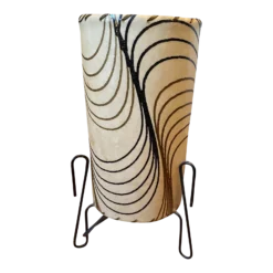 Vintage 1980's Abstract Parchment And Metal Cylinder Table Lamp