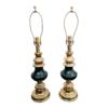 Vintage 1980's Brass And Emerald Green Table Lamps - A Pair