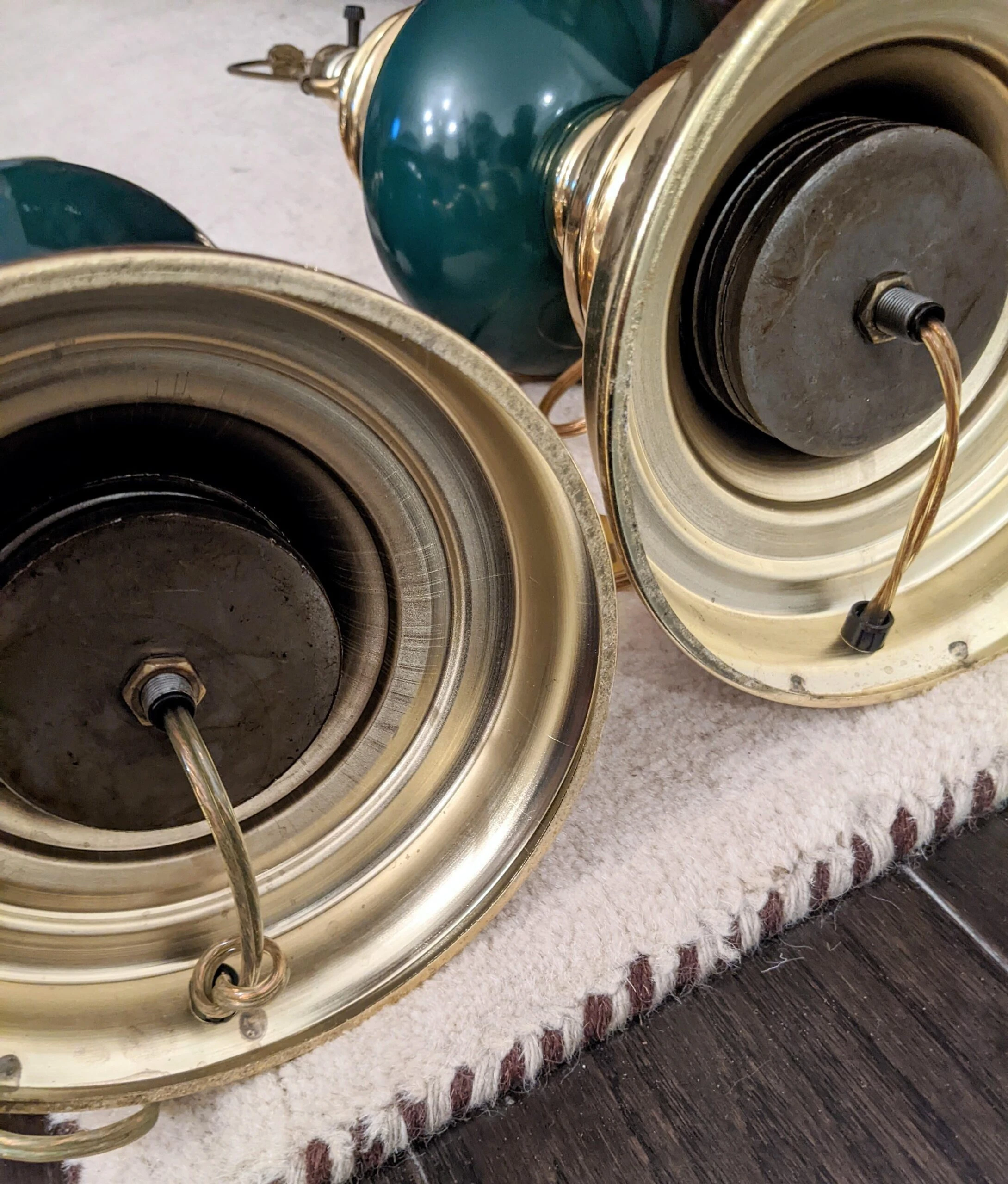 Vintage 1980's Brass And Emerald Green Table Lamps - A Pair 6 Vintage 1980's Brass And Emerald Green Table Lamps - A Pair - Image 6