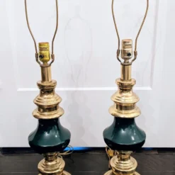 Vintage 1980's Brass And Emerald Green Table Lamps - A Pair 13 Vintage 1980's Brass And Emerald Green Table Lamps - A Pair -chairish shop vintage 1980s brass and emerald green table lamps a pair 9403 scaled