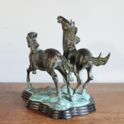 Vintage 1980's Bronze Galloping Horses Statue On Wood Base -chairish shop vintage 1980s bronze galloping horses statue on wood base 5541 scaled