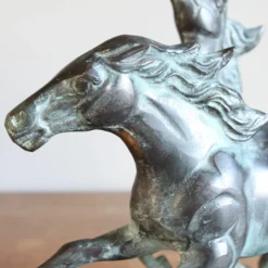 Vintage 1980's Bronze Galloping Horses Statue On Wood Base -chairish shop vintage 1980s bronze galloping horses statue on wood base 7038 scaled