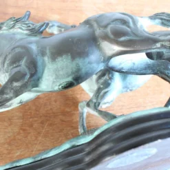Vintage 1980's Bronze Galloping Horses Statue On Wood Base -chairish shop vintage 1980s bronze galloping horses statue on wood base 7944 scaled