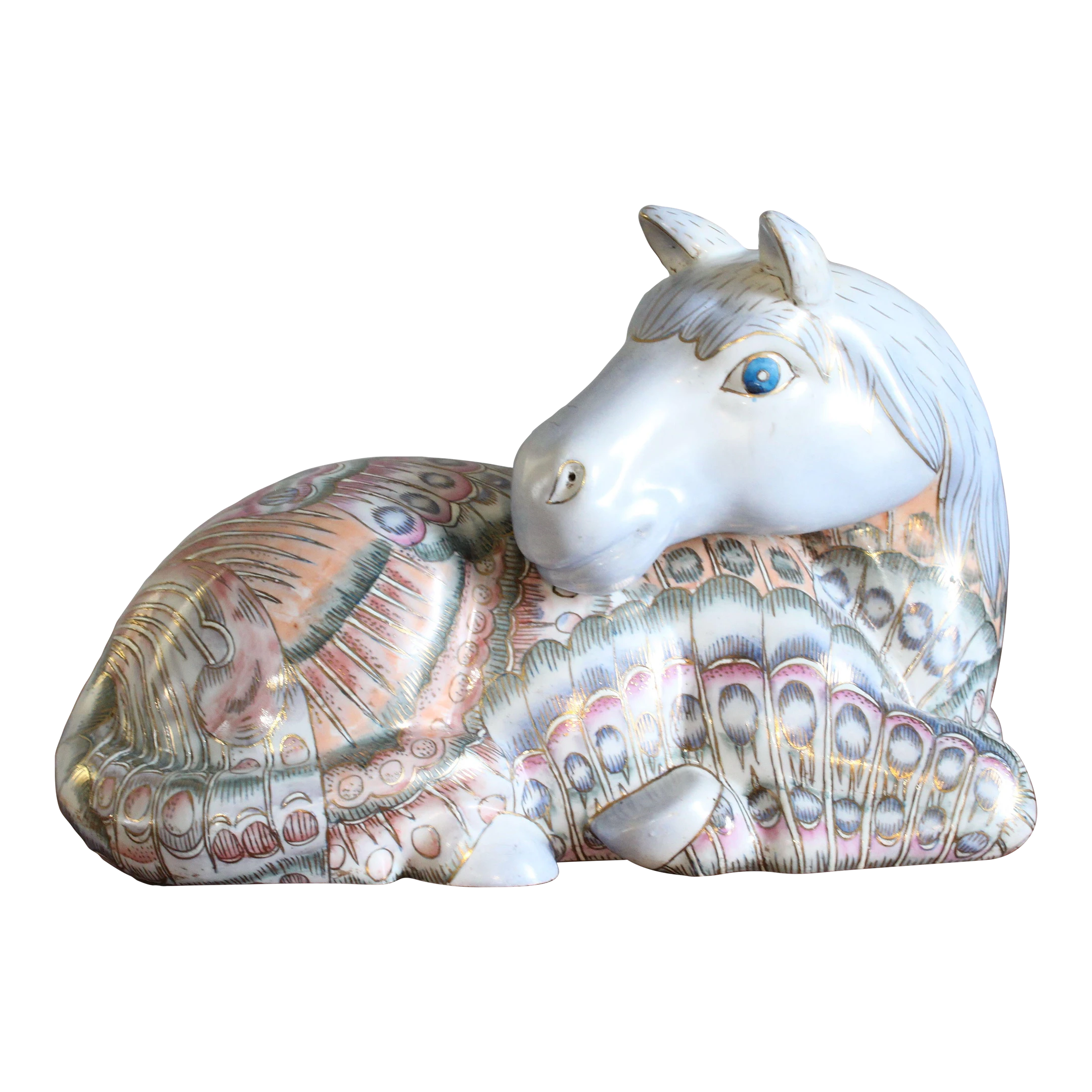 Vintage 1980's Ceramic Horse With Gilt Designs By Wildwood Accents 1 Vintage 1980's Ceramic Horse With Gilt Designs By Wildwood Accents