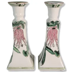 Vintage 1980's Chinese Candle Holders Pair Hand Painted Radish Design -chairish shop vintage 1980s chinese candle holders pair hand painted radish design 1574