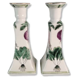 Vintage 1980's Chinese Candle Holders Pair Hand Painted Radish Design -chairish shop vintage 1980s chinese candle holders pair hand painted radish design 8305