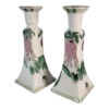 Vintage 1980's Chinese Candle Holders Pair Hand Painted Radish Design