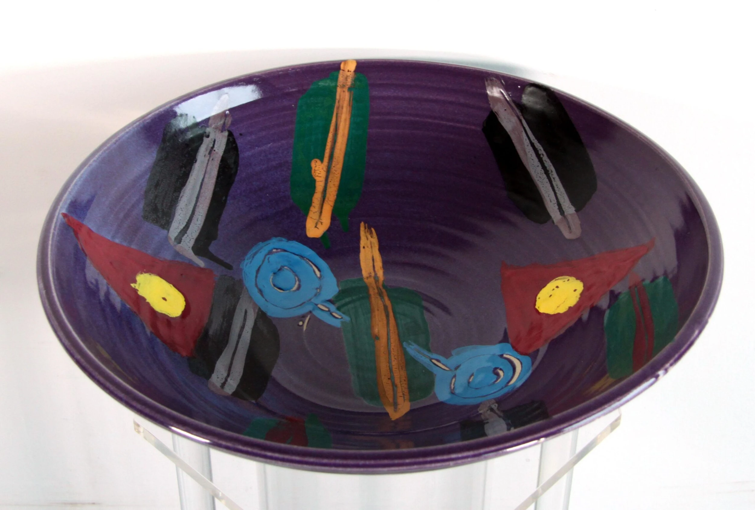 Vintage 1980's Post Modern Colorful Studio Ceramic Art Pottery Bowl - Image 2