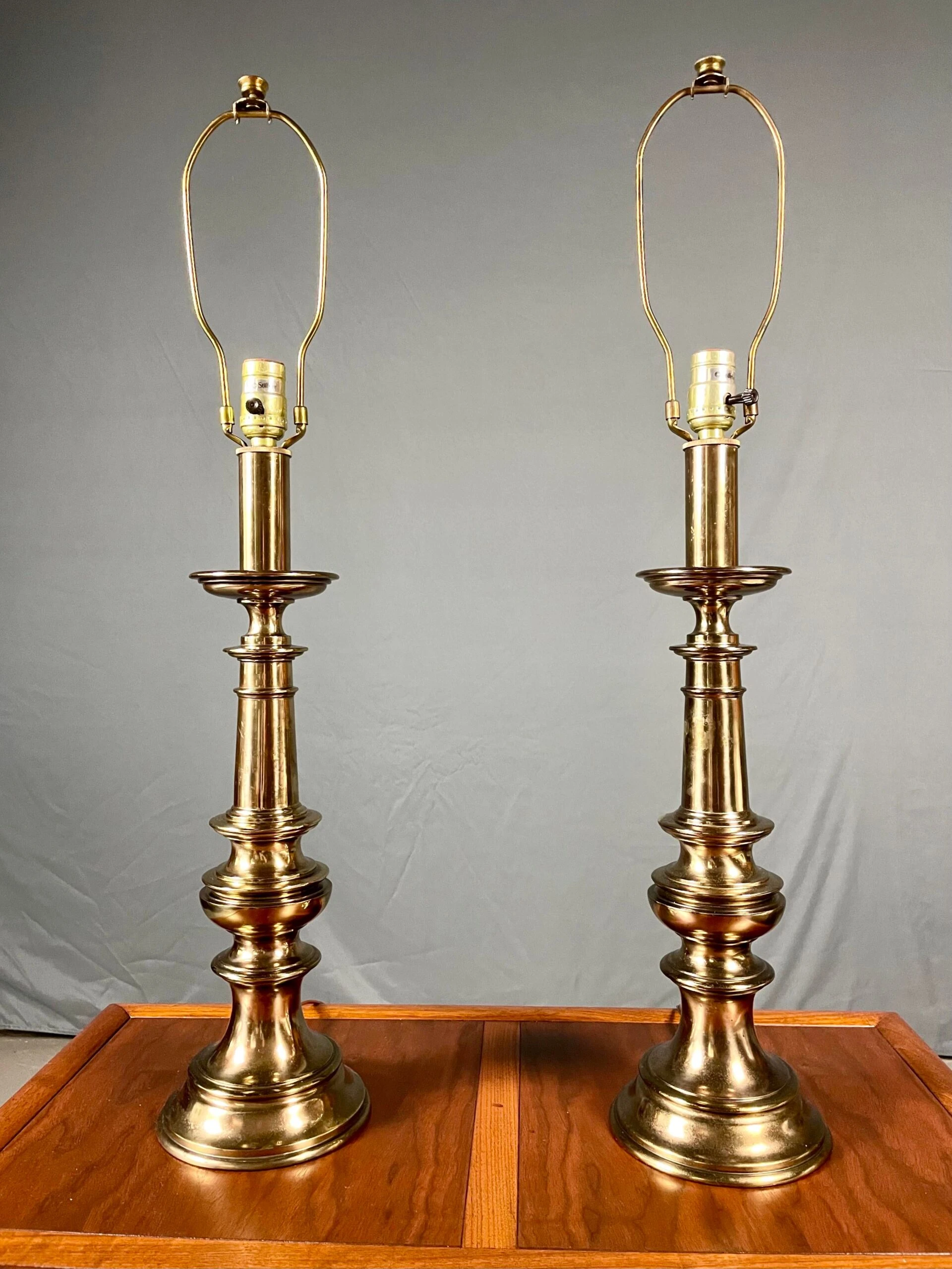 Vintage 1980’s Stiffel Hollywood Regency Brass Table Lamps 3 Vintage 1980’s Stiffel Hollywood Regency Brass Table Lamps - Image 3