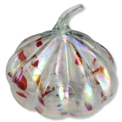 Vintage 1990's Handblown Studio Art Clear & Red Glass Pumpkin -chairish shop vintage 1990s handblown studio art clear and red glass pumpkin 0040
