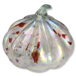 Vintage 1990's Handblown Studio Art Clear & Red Glass Pumpkin -chairish shop vintage 1990s handblown studio art clear and red glass pumpkin 2701